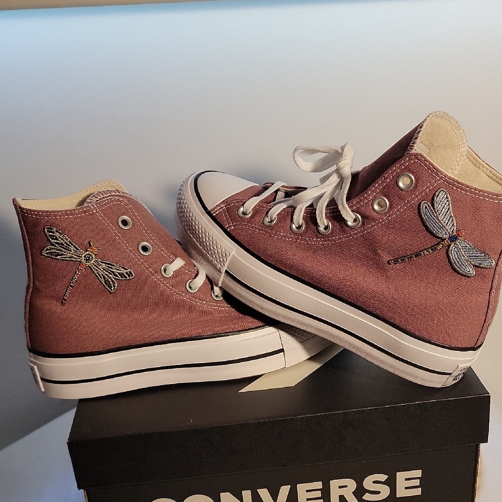 Converse High-Top Sneakers - Mauve with Dragonfly Embroidery